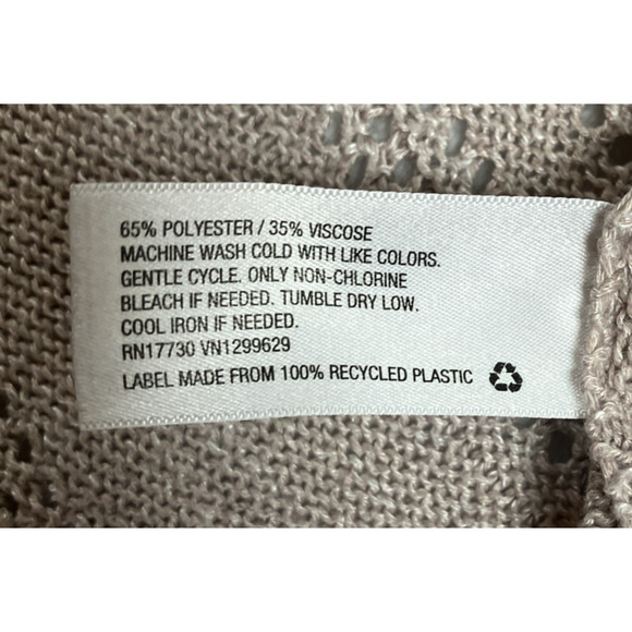 Knox Rose Cardigan SZ Large Open Front Crochet Eyelet Minimalist Bohemian Beige - Picture 10 of 13
